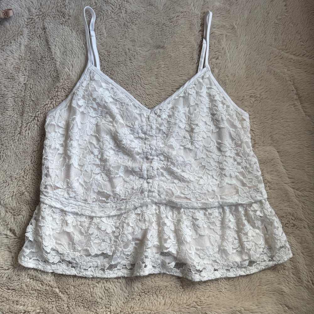 Abercrombie & Fitch White Lace Peplum Camisole